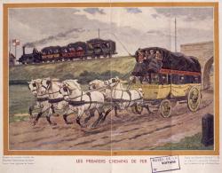 train à vapeur et diligence de la poste aux chevaux